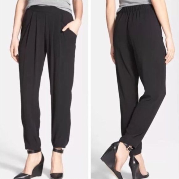 Eileen Fisher 100% Silk Georgette Pleat Pants szLP - Picture 2 of 14